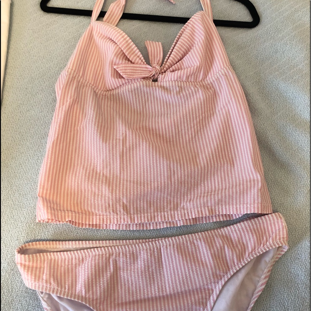 Tommy Hilfiger pink & White seersucker tankini
